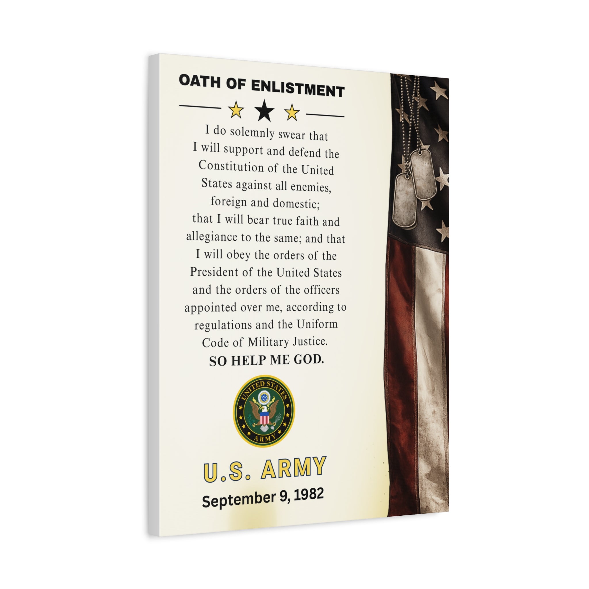 U.S. Army Oath of Enlistment Matte Canvas Wall Art — Personalized Date