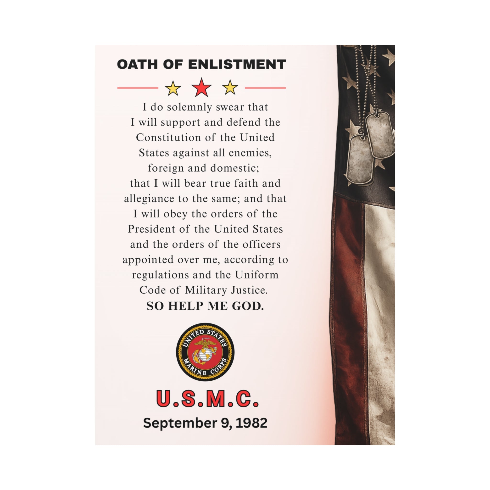 USMC Oath of Enlistment Matte Canvas — Personalized Date of Enlistment Military Wall Art