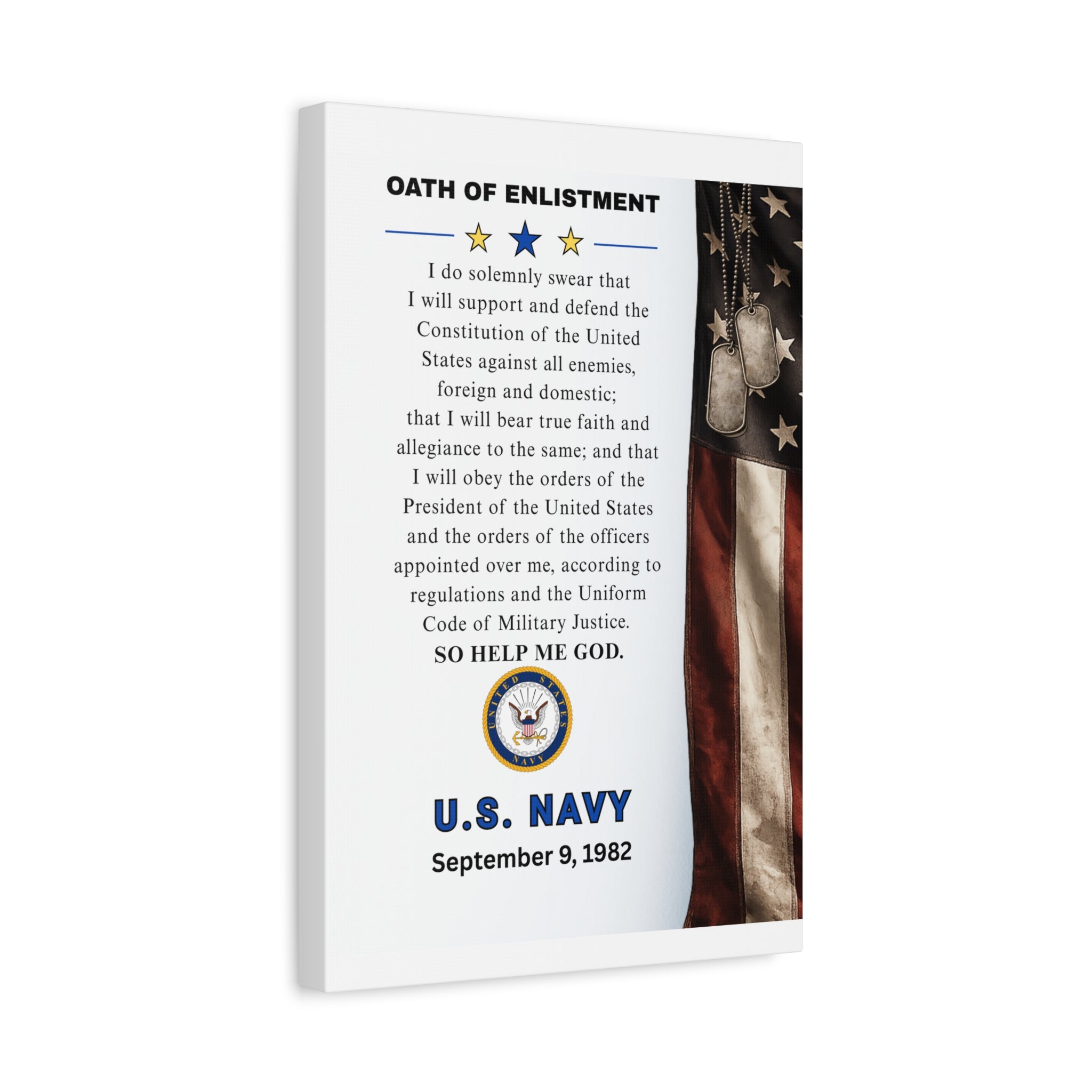 U.S. Navy Oath of Enlistment Matte Canvas Wall Art — Personalize Date of Enlistment