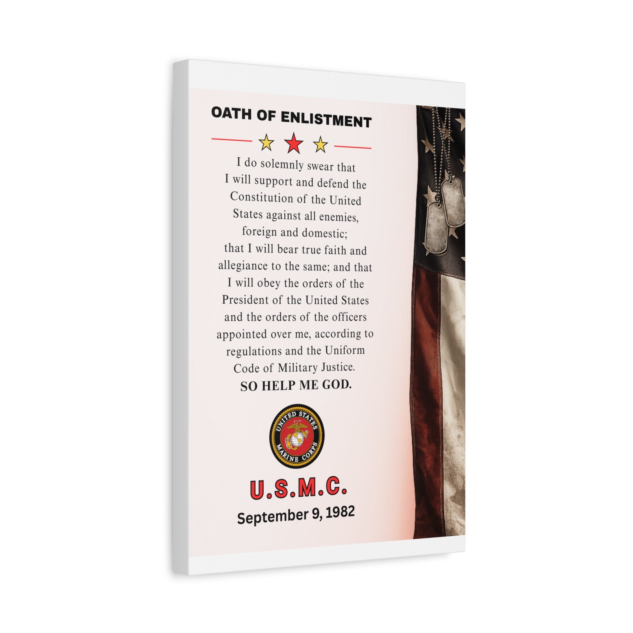 USMC Oath of Enlistment Matte Canvas — Personalized Date of Enlistment Military Wall Art