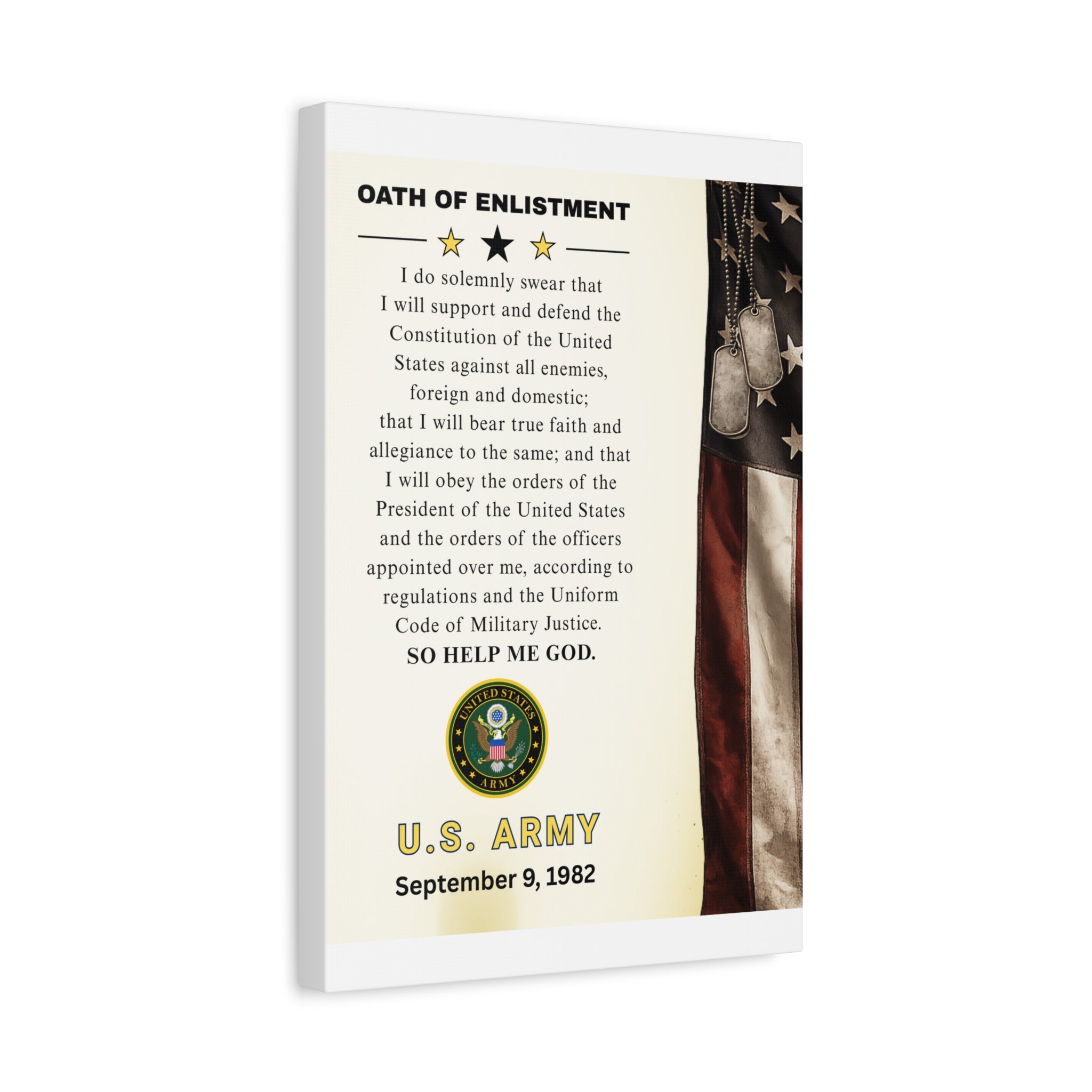 U.S. Army Oath of Enlistment Matte Canvas Wall Art — Personalized Date