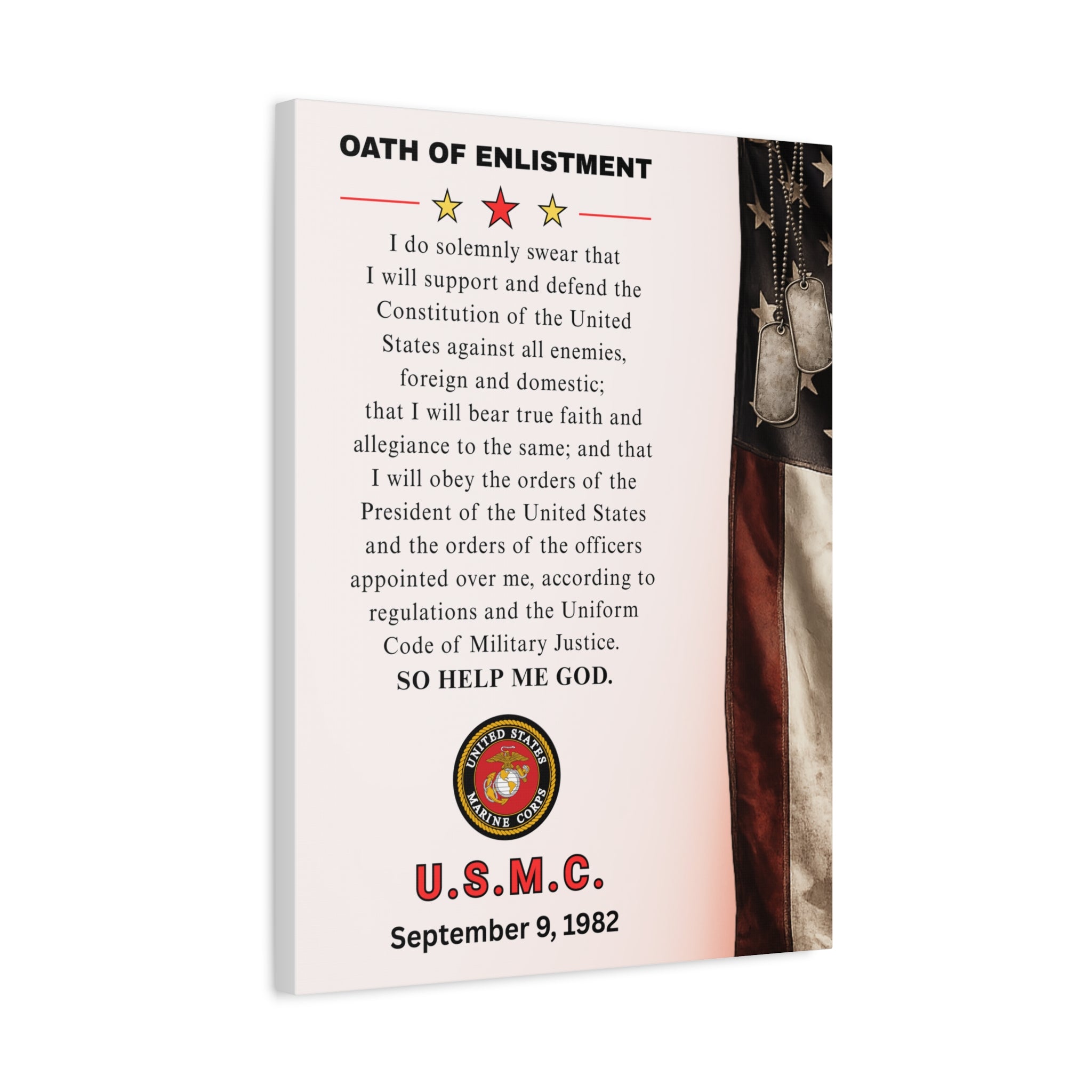 USMC Oath of Enlistment Matte Canvas — Personalized Date of Enlistment Military Wall Art
