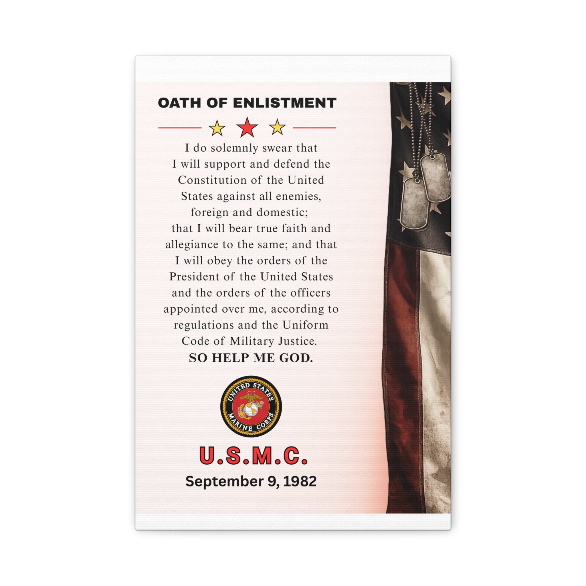 USMC Oath of Enlistment Matte Canvas — Personalized Date of Enlistment Military Wall Art
