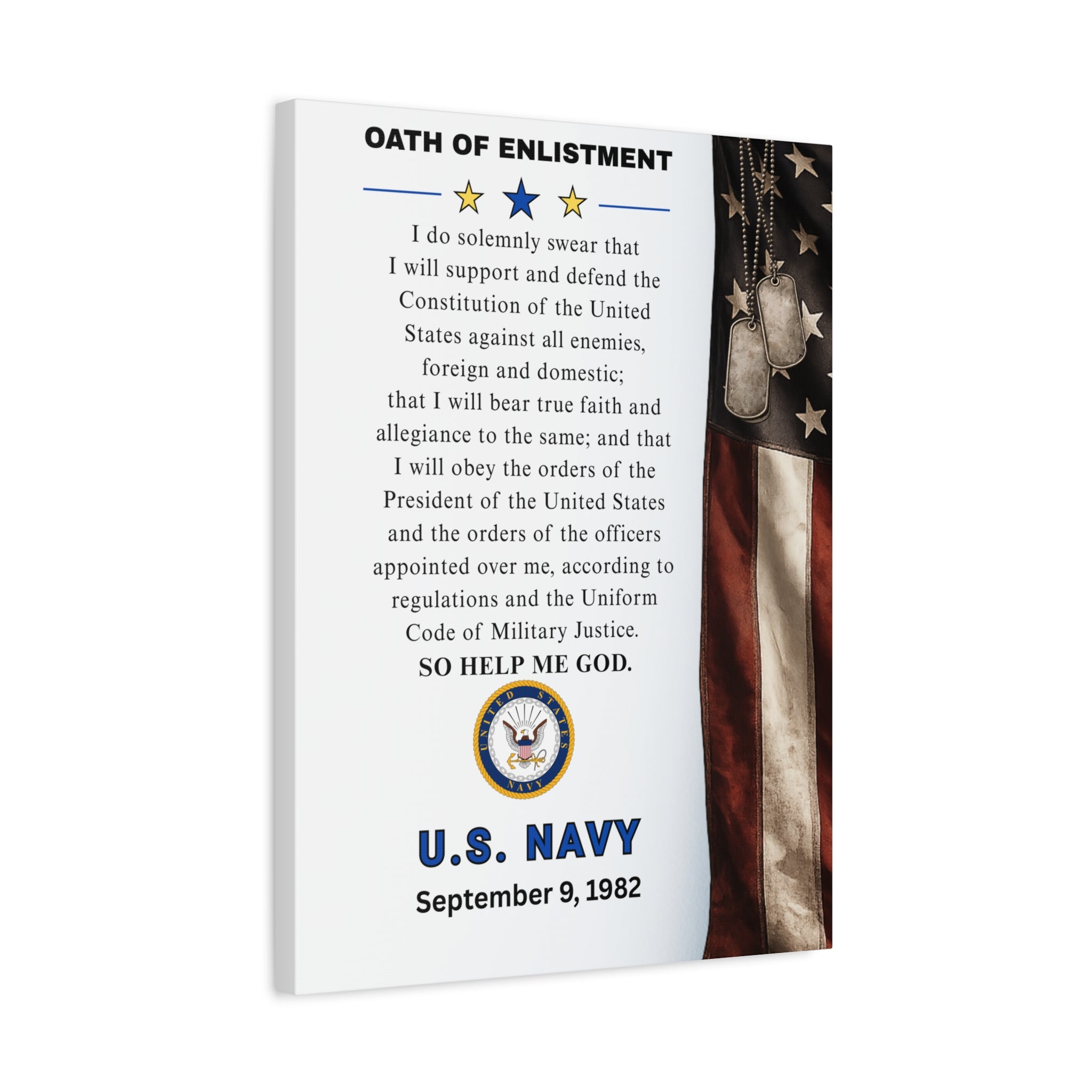 U.S. Navy Oath of Enlistment Matte Canvas Wall Art — Personalize Date of Enlistment